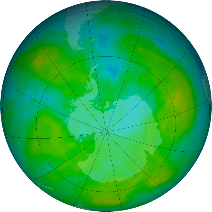 Antarctic ozone map for 27 December 1986